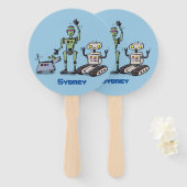 Fijne leuke robots trio cartoon handwaaier (Voorkant en achterkant)
