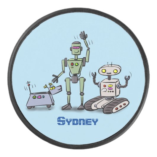 Fijne leuke robots trio cartoon hockey puck (Voorkant)