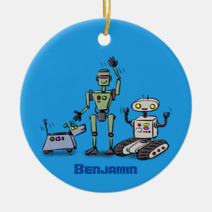 Fijne leuke robots trio cartoon keramisch ornament
