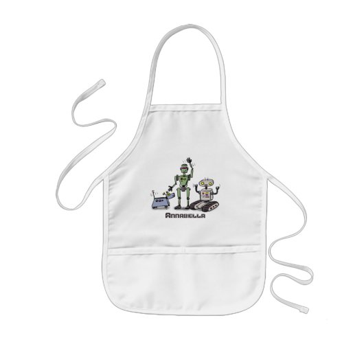 Fijne leuke robots trio cartoon kinder schort (Voorkant)
