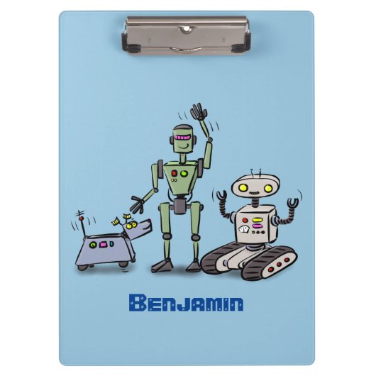 Fijne leuke robots trio cartoon klembord (Voorkant)