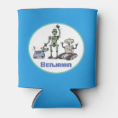 Fijne leuke robots trio cartoon op blauwe achtergr blikjeskoeler (Voorkant)