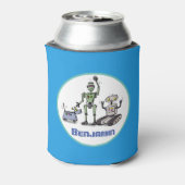 Fijne leuke robots trio cartoon op blauwe achtergr blikjeskoeler (Blikje Achterkant)