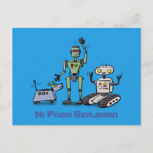 Fijne leuke robots trio cartoon op blauwe achtergr briefkaart
