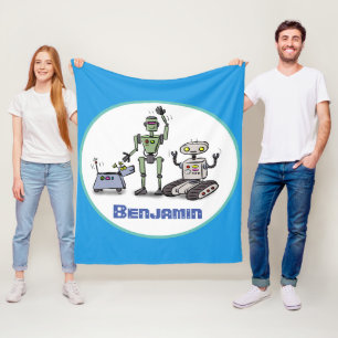 Fijne leuke robots trio cartoon op blauwe achtergr fleece deken