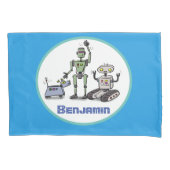 Fijne leuke robots trio cartoon op blauwe achtergr kussensloop (Voorkant)