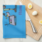 Fijne leuke robots trio cartoon op blauwe achtergr theedoek (Quarter Fold)