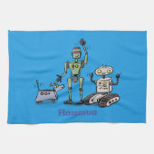 Fijne leuke robots trio cartoon op blauwe achtergr theedoek (Horizontaal)