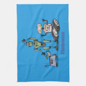 Fijne leuke robots trio cartoon op blauwe achtergr theedoek (Verticaal)