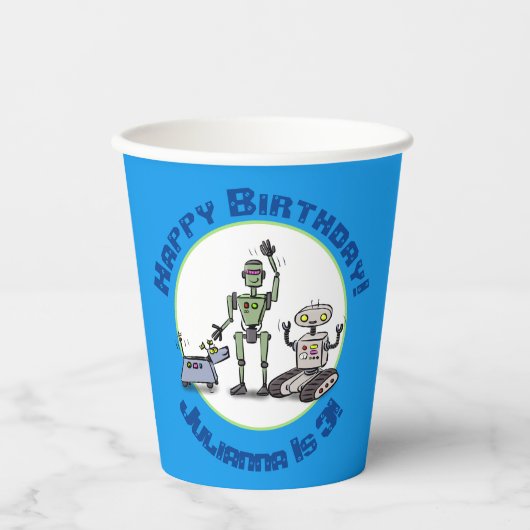 Fijne leuke robots trio cartoon papieren bekers (Voorkant)