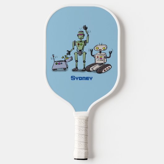 Fijne leuke robots trio cartoon pickleball paddle (Achterkant)
