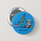 Fijne leuke robots trio cartoon ronde button 5,7 cm (Voorkant /achterkant)
