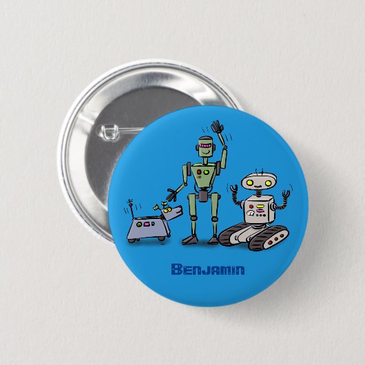 Fijne leuke robots trio cartoon ronde button 5,7 cm (Voorkant /achterkant)