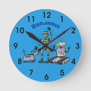 Fijne leuke robots trio cartoon ronde klok