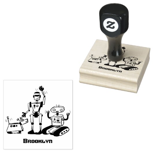 Fijne leuke robots trio cartoon rubberstempel (Gestempeld)