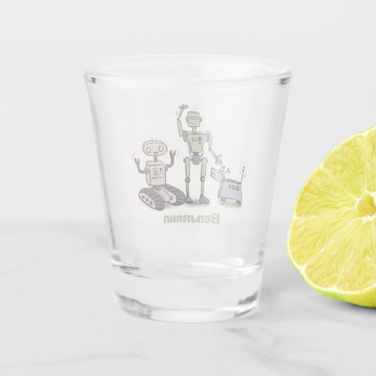 Fijne leuke robots trio cartoon shot glas (Achterkant)