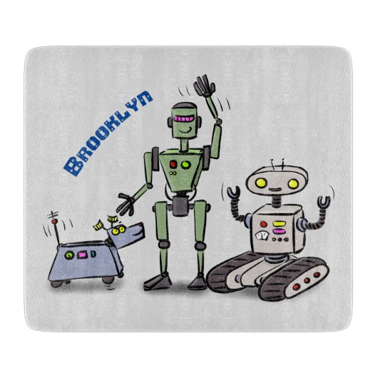 Fijne leuke robots trio cartoon snijplank (Voorkant)