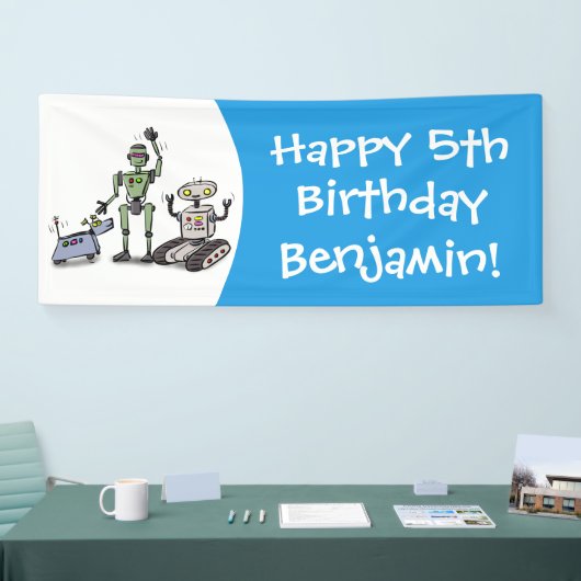 Fijne leuke robots trio cartoon spandoek (Beurs)