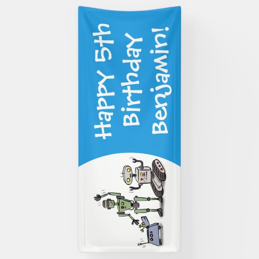 Fijne leuke robots trio cartoon spandoek (Verticaal)