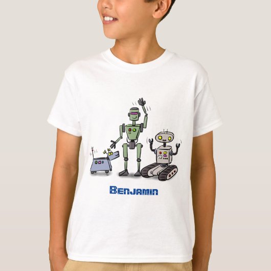 Fijne leuke robots trio cartoon t-shirt (Voorkant)