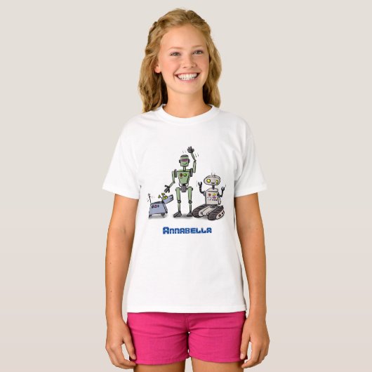 Fijne leuke robots trio cartoon t-shirt (Voorkant volledig)