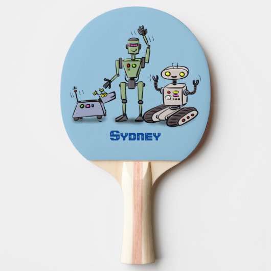Fijne leuke robots trio cartoon tafeltennisbatje (Voorkant)