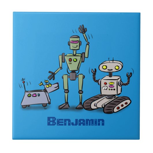 Fijne leuke robots trio cartoon tegeltje (Voorkant)