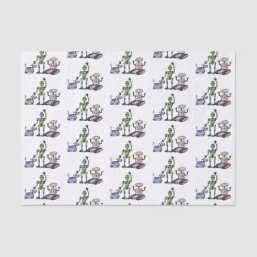 Fijne leuke robots trio cartoon tissuepapier (Voorkant)