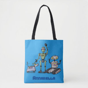 Fijne leuke robots trio cartoon tote bag