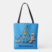 Fijne leuke robots trio cartoon tote bag (Achterkant)