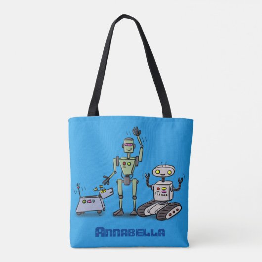 Fijne leuke robots trio cartoon tote bag (Achterkant)