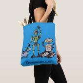 Fijne leuke robots trio cartoon tote bag (Dichtbij)