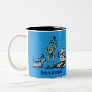 Fijne leuke robots trio cartoon tweekleurige koffiemok