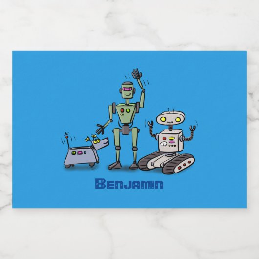 Fijne leuke robots trio cartoon voedselcontainer etiket (Enkel label)