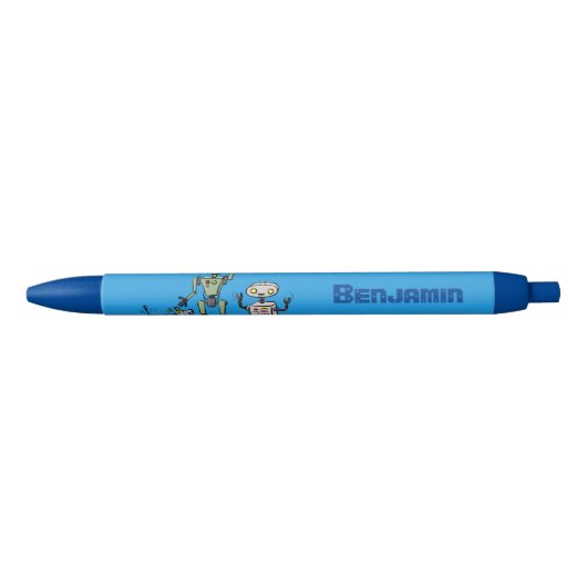Fijne leuke robots trio cartoon zwarte inkt pen (Voorkant)