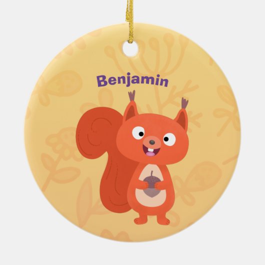 Fijne leuke rode eekhoorn cartoon illustratie keramisch ornament (Achterkant)