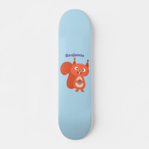 Fijne leuke rode eekhoorn cartoon illustratie persoonlijk skateboard
