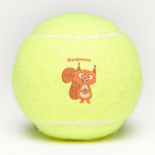 Fijne leuke rode eekhoorn cartoon illustratie tennisballen