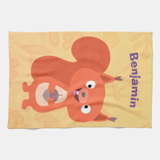 Fijne leuke rode eekhoorn cartoon illustratie theedoek (Horizontaal)