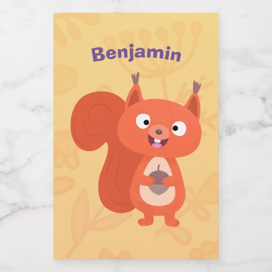 Fijne leuke rode eekhoorn cartoon illustratie voedselcontainer etiket (Enkel label)