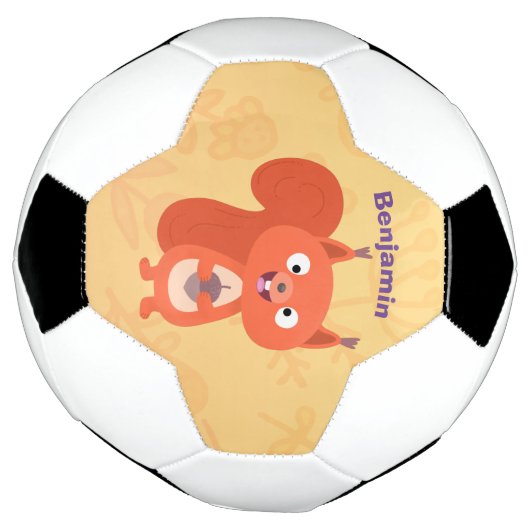 Fijne leuke rode eekhoorn cartoon illustratie voetbal (Gedraaid)