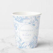 Fijne lichtblauwe bloemenbruiloft papieren bekers (Achterkant)