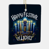 Fijne Lichtjesfeest Hanukkah Menora Keramisch Ornament (Rechts)