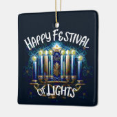 Fijne Lichtjesfeest Hanukkah Menora Keramisch Ornament (Links)