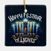 Fijne Lichtjesfeest Hanukkah Menora Keramisch Ornament (Voorkant)