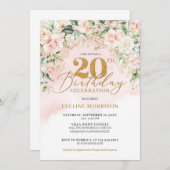 Fijne lichtroze rozen groen goud 20e verjaardag kaart (Voorkant / Achterkant)