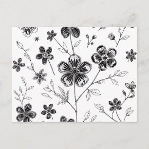 Fijne lijn bloemen en bladeren briefkaart