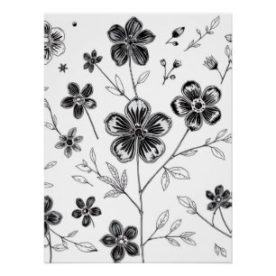 Fijne lijn bloemen en bladeren perfect poster