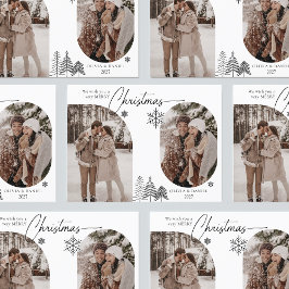 Fijne lijn dennenboom gebogen 2 foto zwart kerst feestdagenkaart