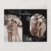 Fijne lijn dennenboom gebogen 2 foto zwart kerst feestdagenkaart (Voorkant)